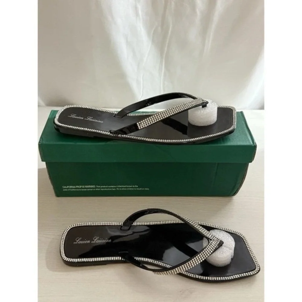Lauren Lorraine Women's Black Rhinestone Thong Sandals‎ Shoes Sz 7.5/ #S2610